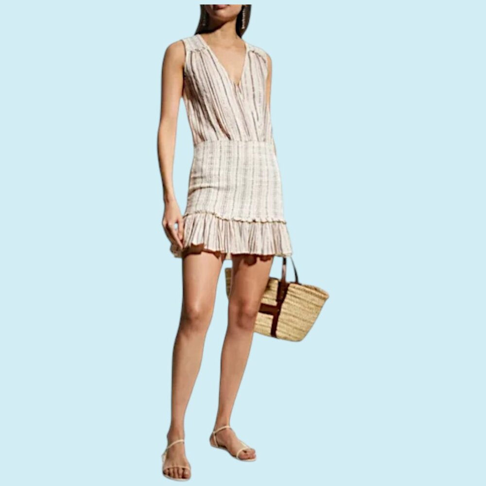 Veronica Beard Cox Mini Dress Small Metallic Striped Woven Sleeveless Smocked